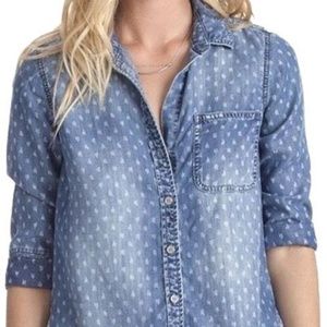 Cloth&Stone Dot Chambray Blouse Button-down Top S